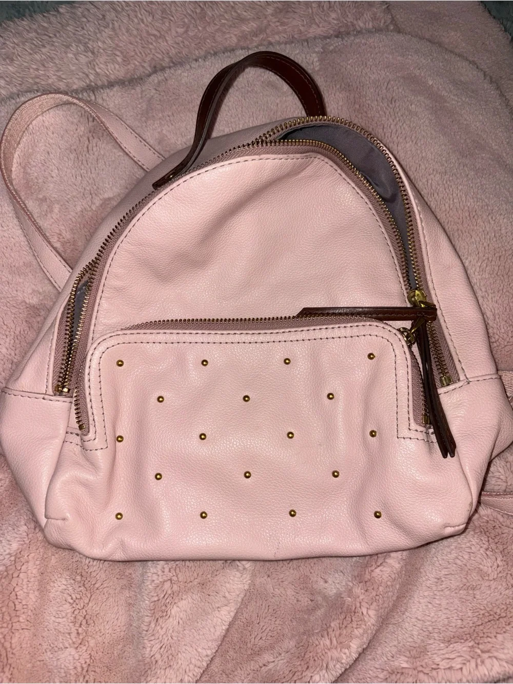 Fossil Blush Pink Studded Leather Mini Backpack